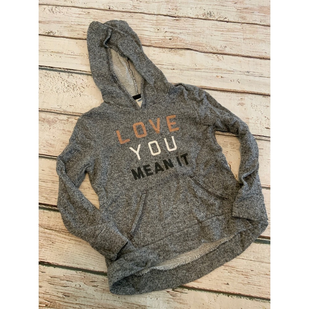 Old Navy Girls Gray Love You Mean It Graphic Hoodie Sweatshirt Size S 6-7